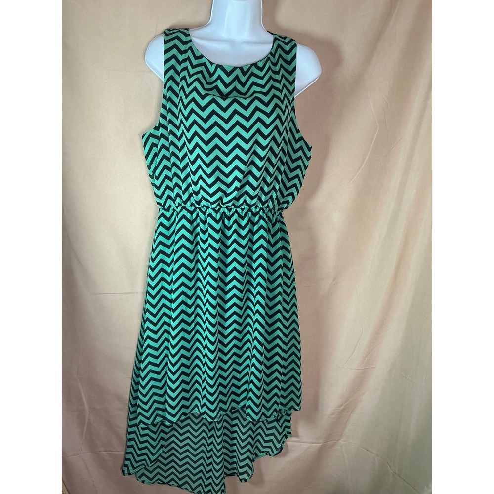 Liberty Love High-Low Dress Womens XL Teal Black Excellent Chevron Cutout Back